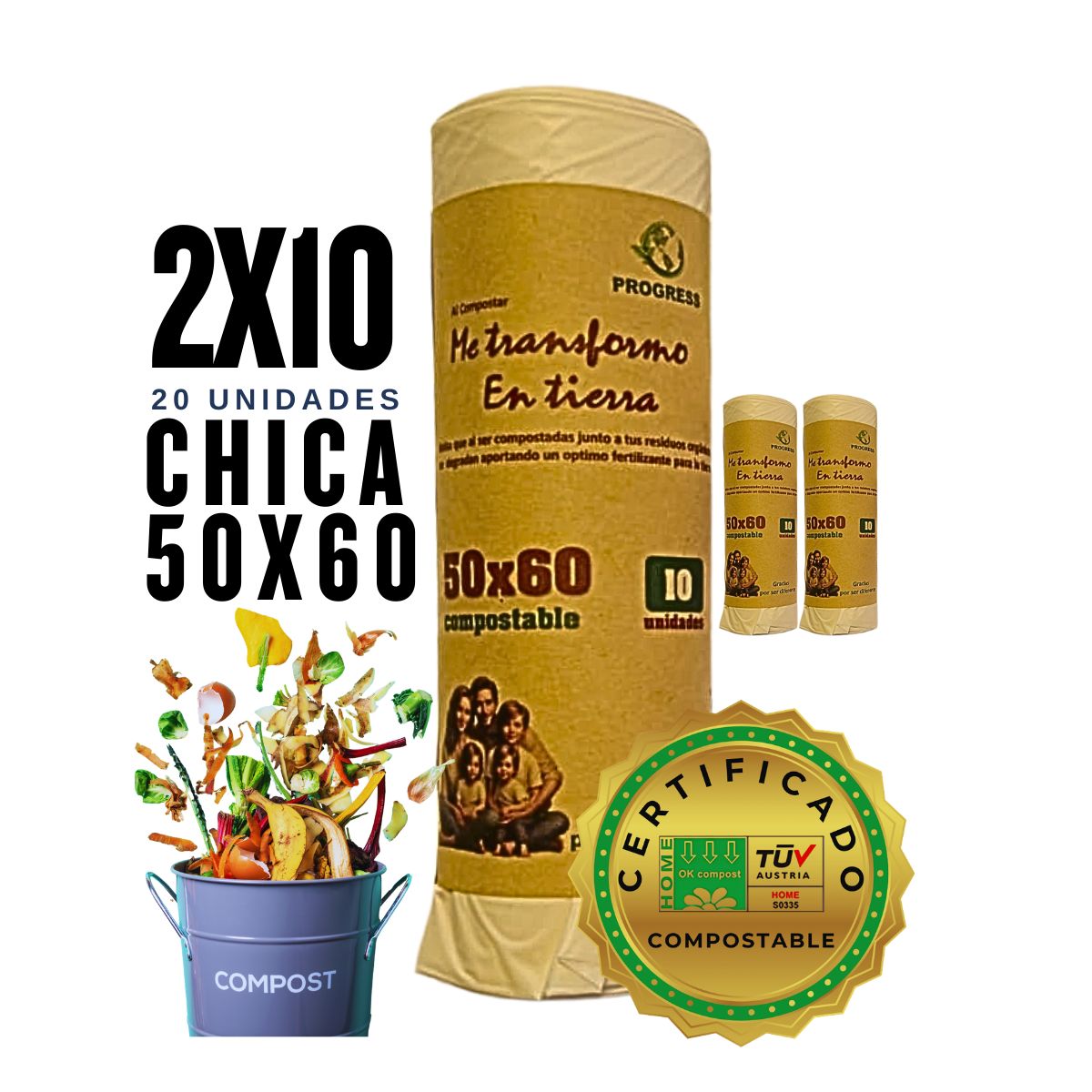 GENERICO - Bolsa Basura 50x60cm - 20 unds Biodegradable & Compostable..