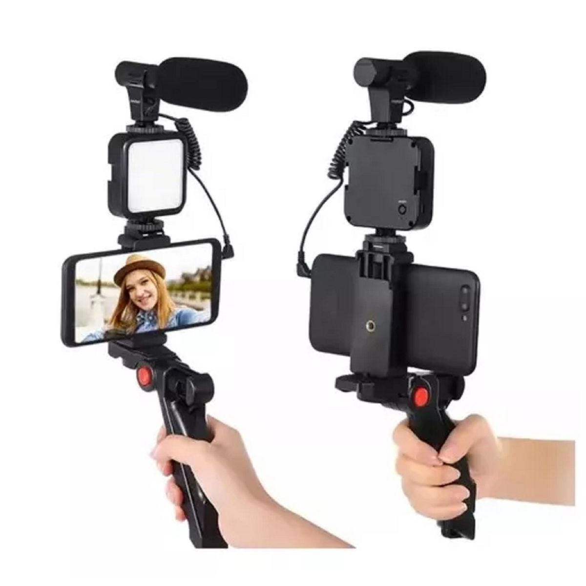 GENERICO - Estabilizador Para Celular Tripode Con Luz Led Y Microfono Color Negro