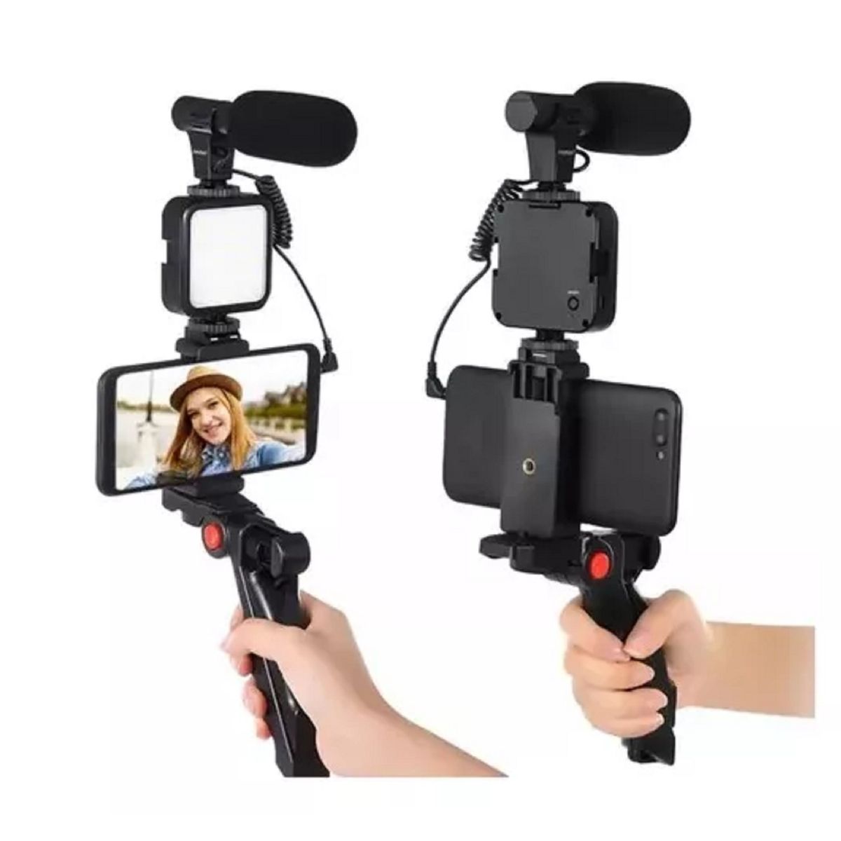 GENERICO - Estabilizador Para Celular Tripode Con Luz Led Y Microfono Color Negro