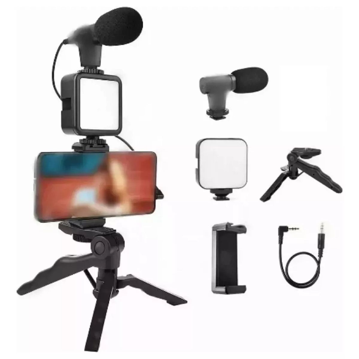 GENERICO - Estabilizador Para Celular Tripode Con Luz Led Y Microfono Color Negro