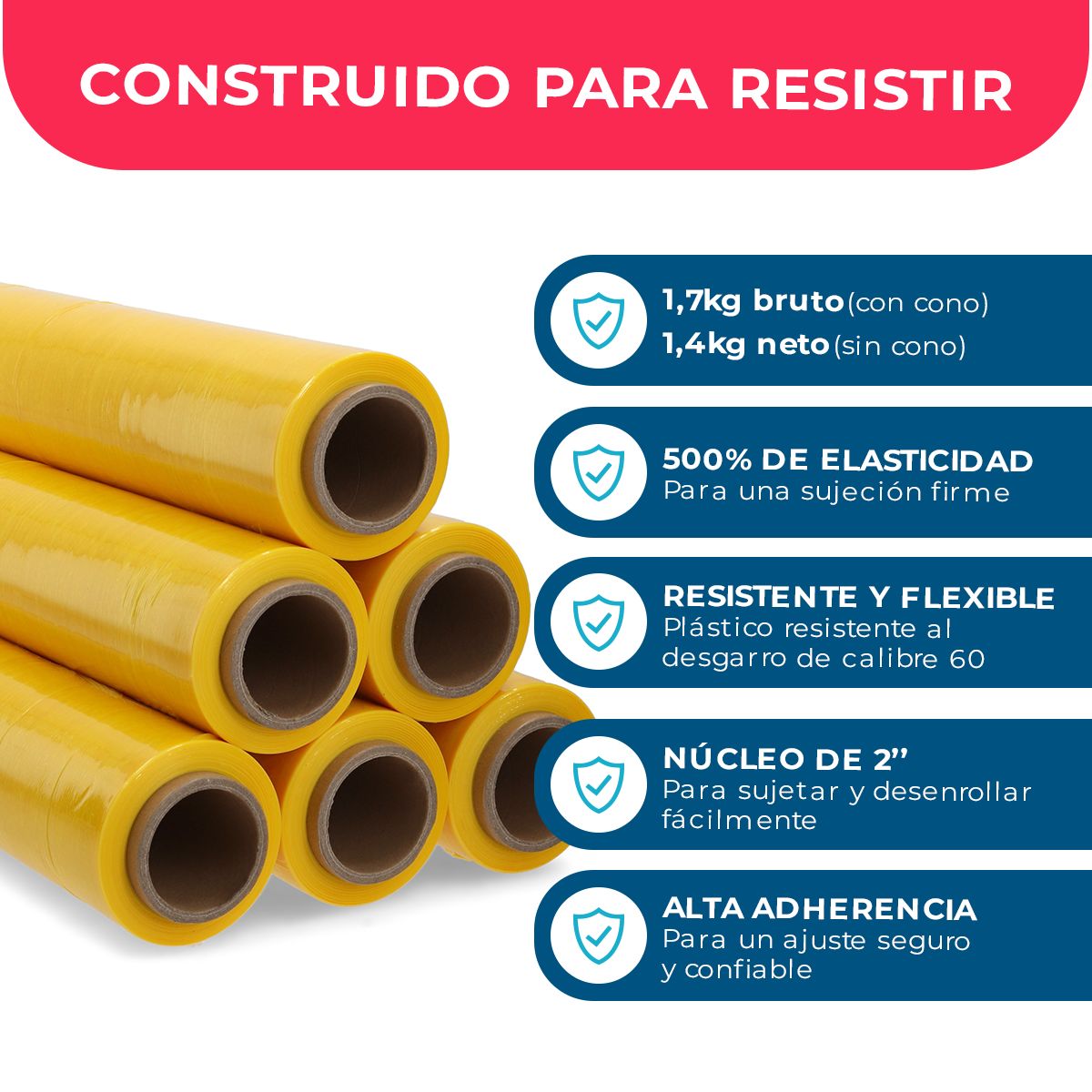 GENERICO - Film Stretch Amarillo 1,7kg 350m Pack Mayorista - Caja 6 Uds