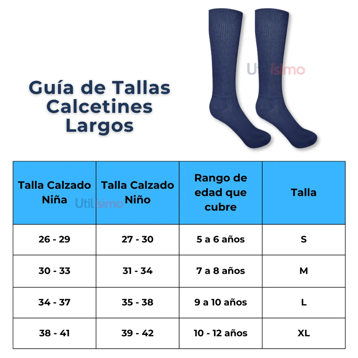 UTILISIMO - Pack 5 Calcetines Escolar Largo Azul Bambú Mas Clothing