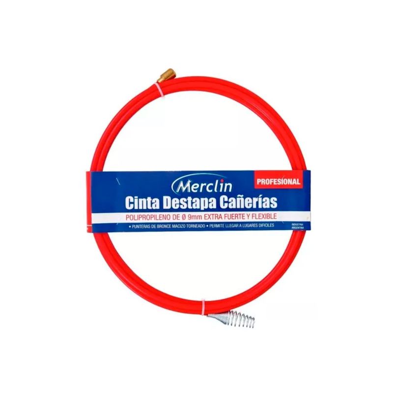 GENERICO - Cinta Destapa Cañerías Puntas Acero 10 Mts x 9 Mm Merclin