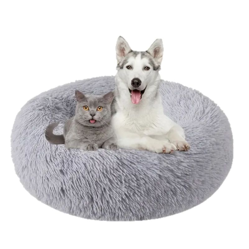 GENERICO - Cama Antiestrés Felpa para Mascotas Perros Gatos 70cm Gris