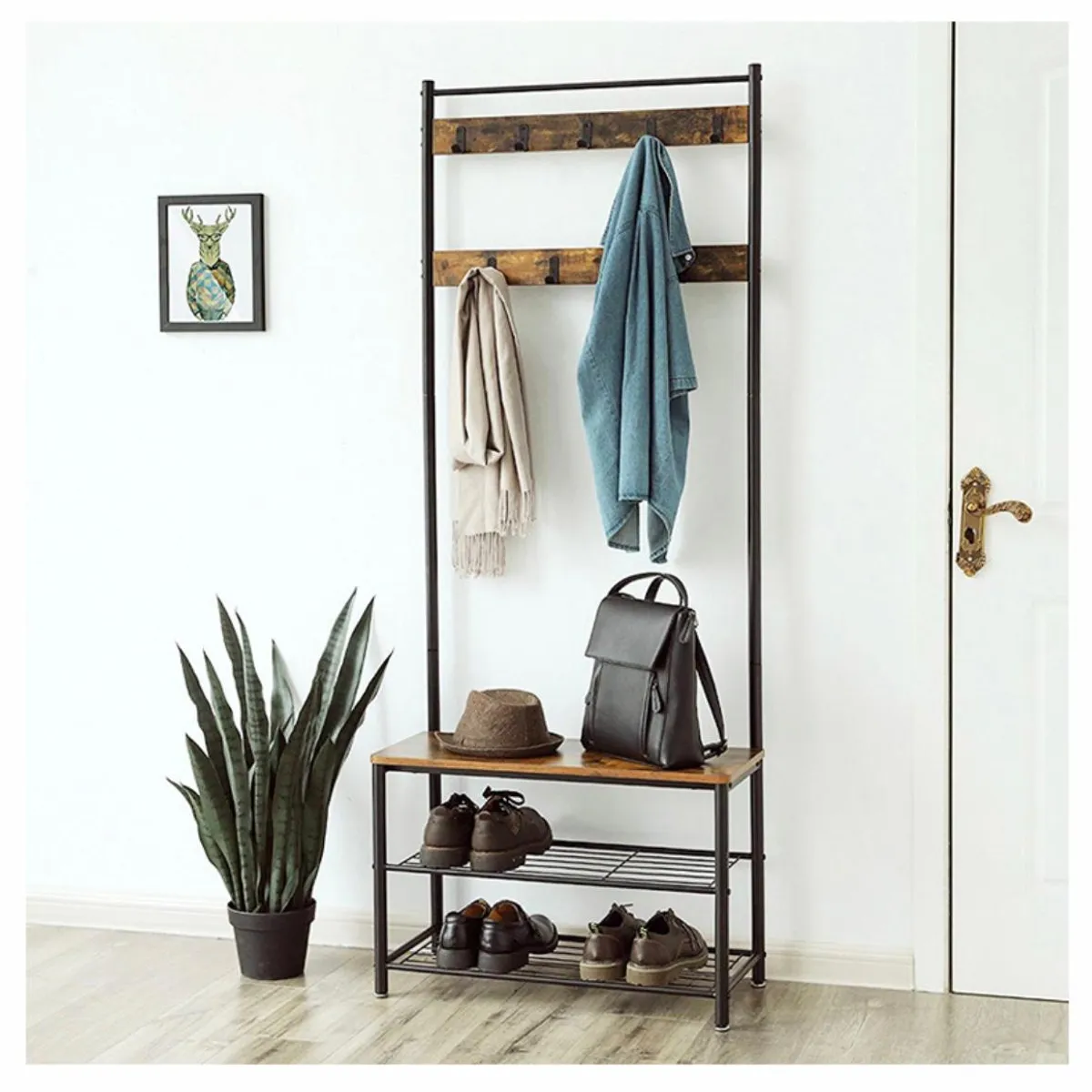 ACTUAL - Perchero Zapatero y Banca 3 En 1 Modelo Clasico y Multifunctional