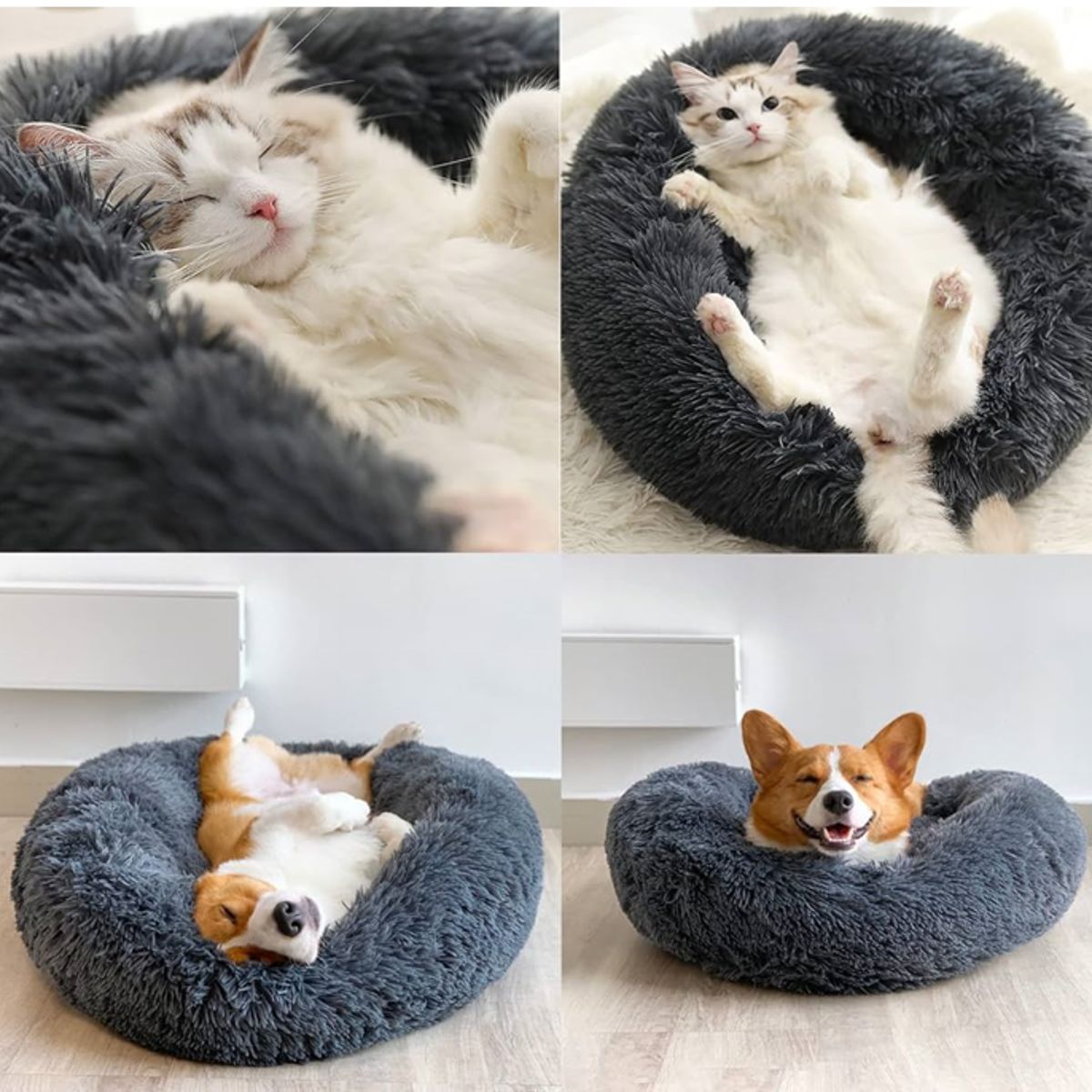 MASCO TODO - Cama Antiestrés Felpa para Mascotas Perros Gatos 80cm Gris