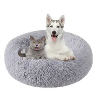 Cama Antiestrés Felpa para Mascotas Perros Gatos 80cm Gris