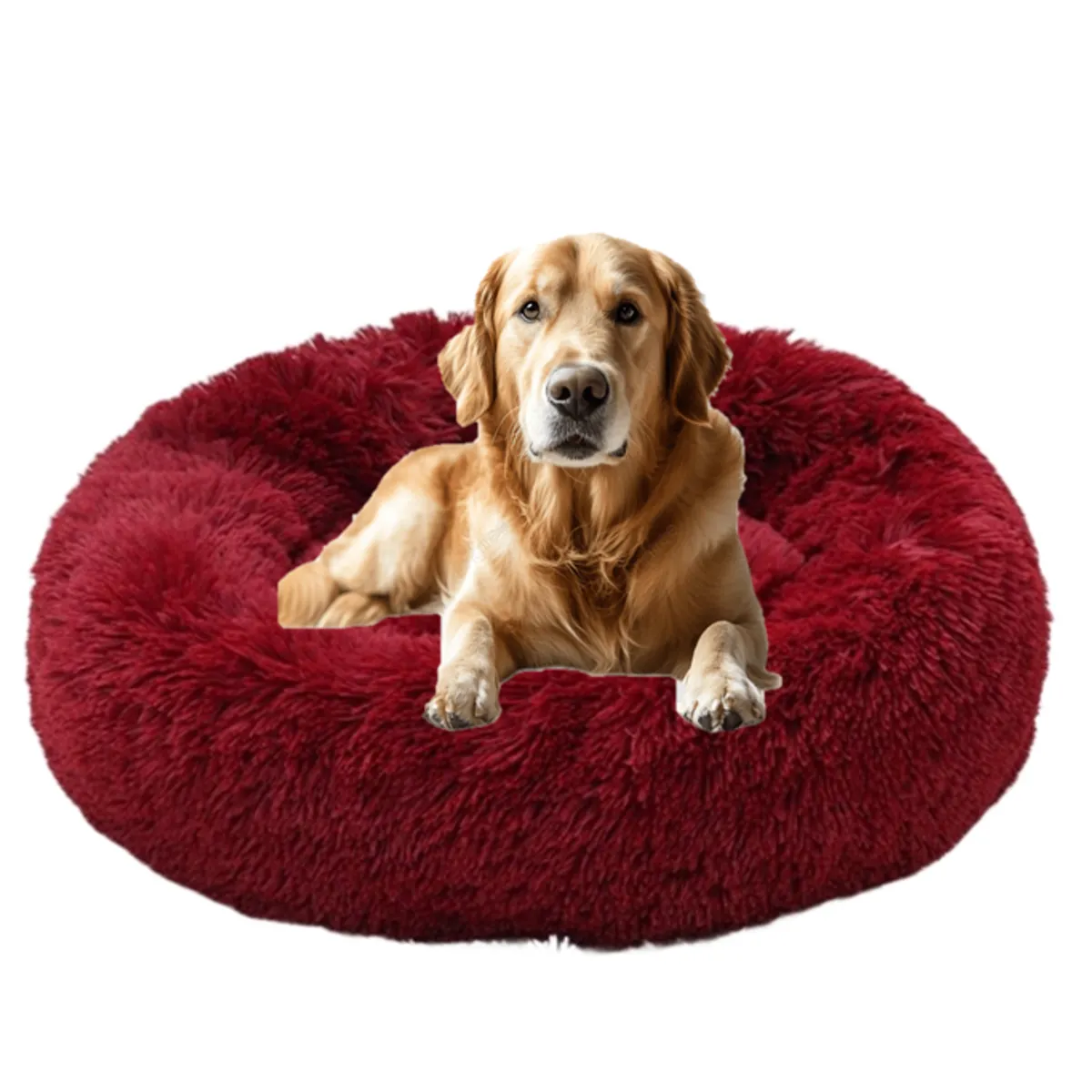 MASCO TODO - Cama Antiestrés Felpa para Mascotas Perros Gatos 80cm Rojo