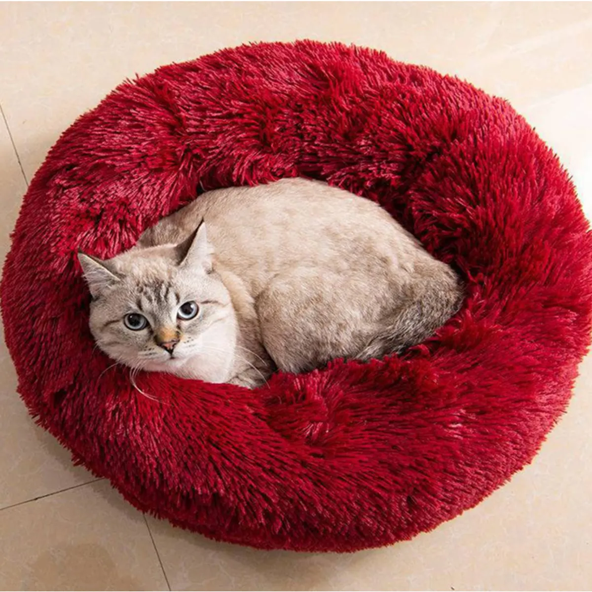 MASCO TODO - Cama Antiestrés Felpa para Mascotas Perros Gatos 80cm Rojo