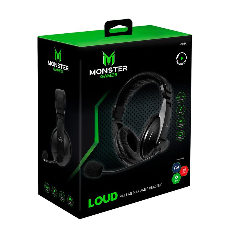MONSTER GAMES - 550BK HEADSET GAMER MONSTER LOUD BLACK MONSTER GAMES open box