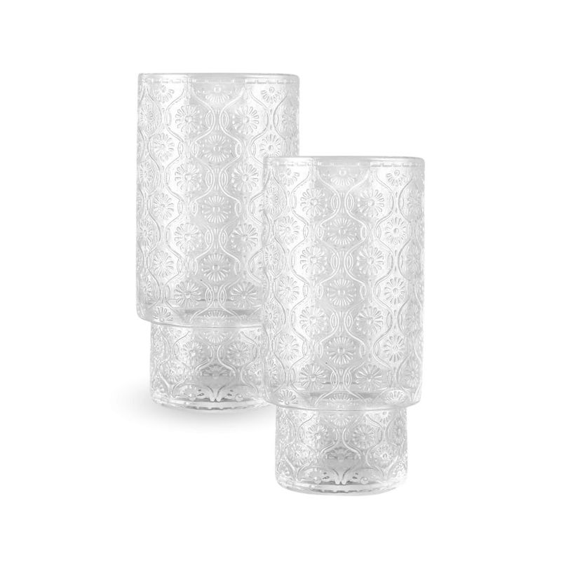 SANTU HOME & DECO - Set 2 Vasos Vidrio Relieve Flor Begonia 280ml