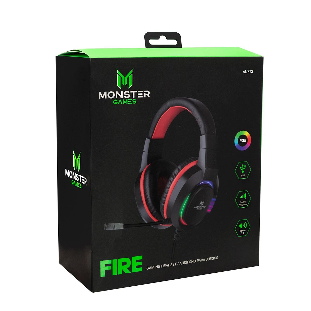 MONSTER GAMES - AU713 HEADSET GAMER MONSTER FIRE SONIDO 7.1 USB