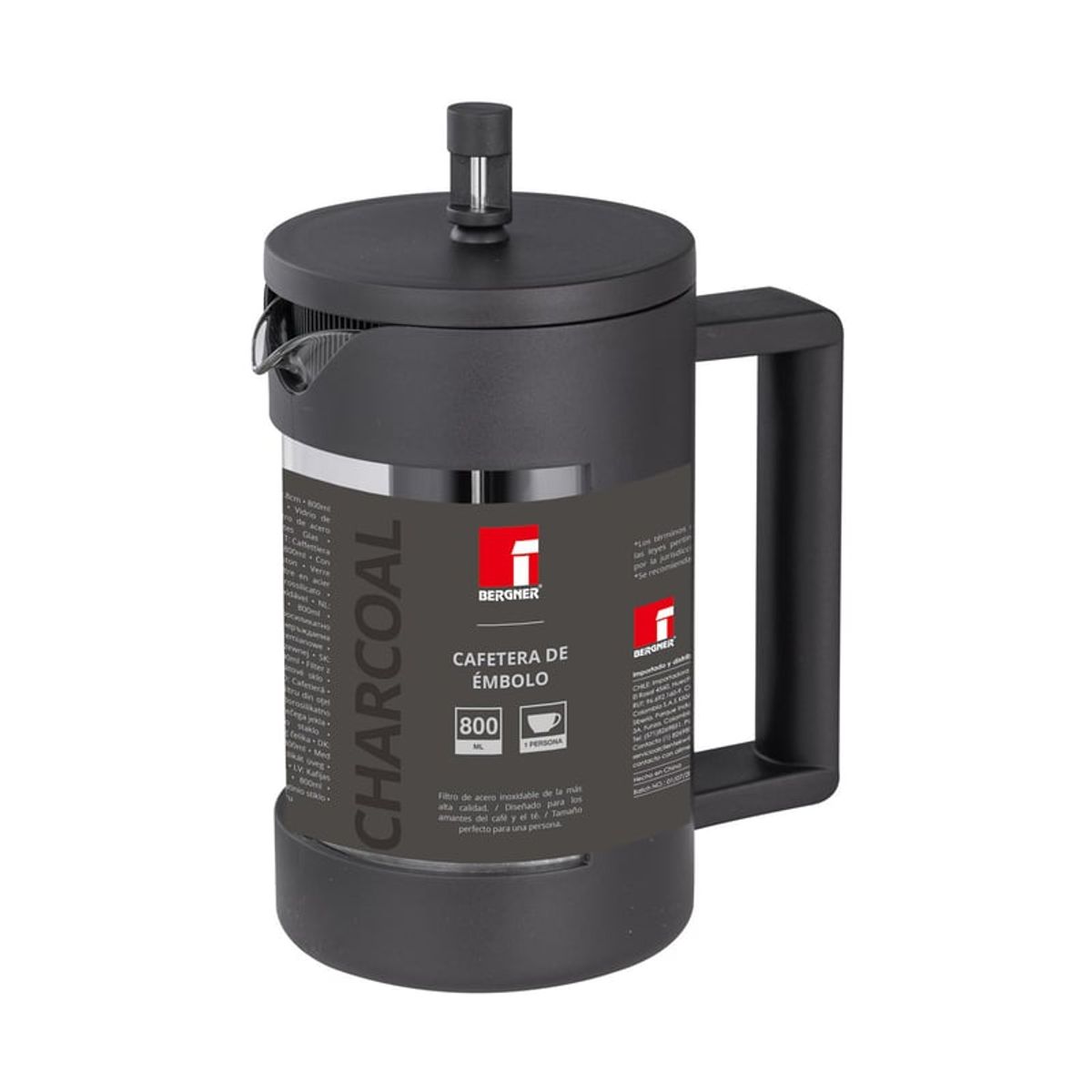 BERGNER - Cafetera Embolo Boro Charcoal 800 ML