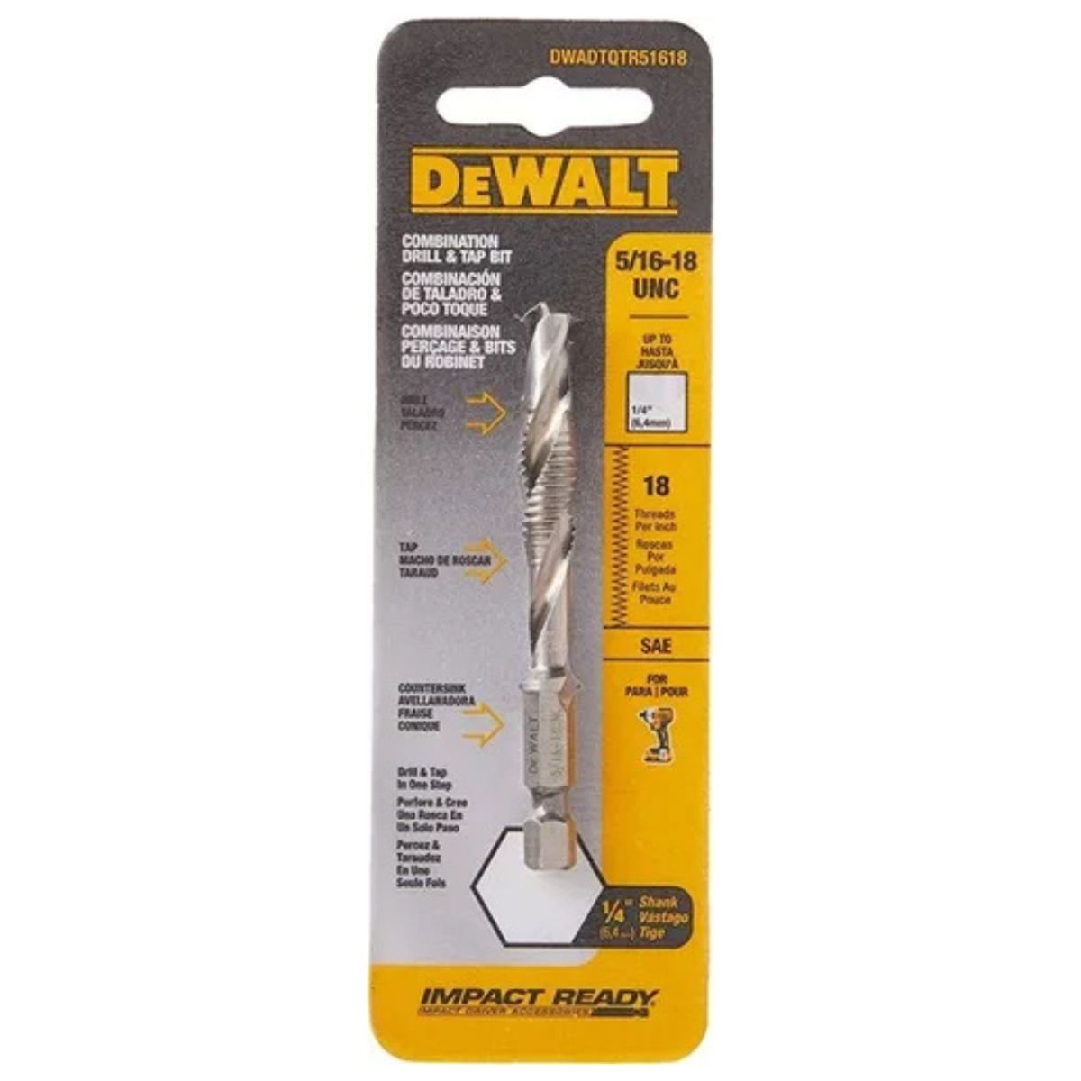 DEWALT - Broca Impacto Punta Macho 5/16''-18 Dewalt Dwadtqtr51618