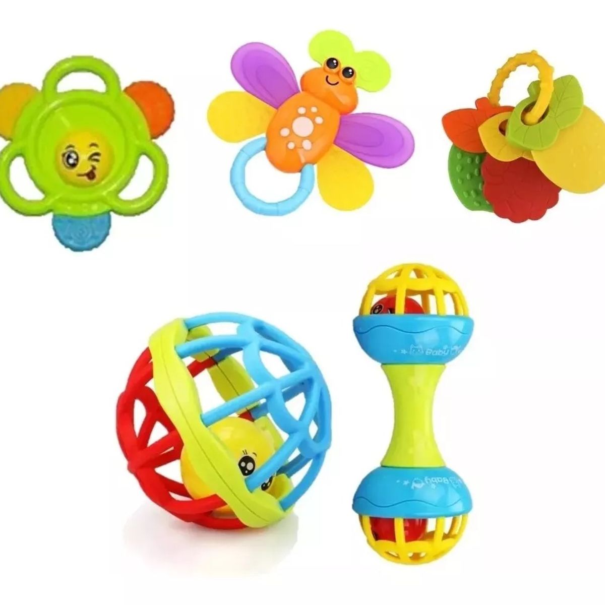 GENERICO - Pack X5 Pzs Pelota - Sonajero - Mordedor Sensorial Bebé