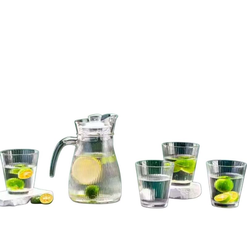 GENERICO - Jarra De Vidrio Para Agua Y Bebidas Con Tapa + 4 Vasos