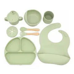 GENERICO - Set alimentación silicona para bebe 8 piezas antideslizante