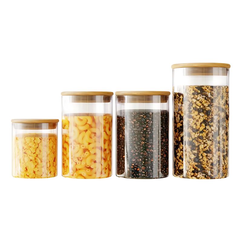 GENERICO - Set X4 Frascos Herméticos Tapa Bambú Envases Sellados