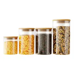 GENERICO - Set X4 Frascos Herméticos Tapa Bambú Envases Sellados