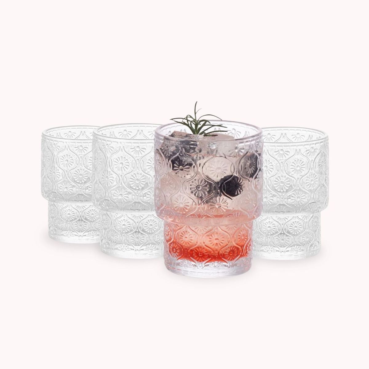 SANTU HOME & DECO - Set de 4 Vasos de vidrio Flor Begonia de 180 ml