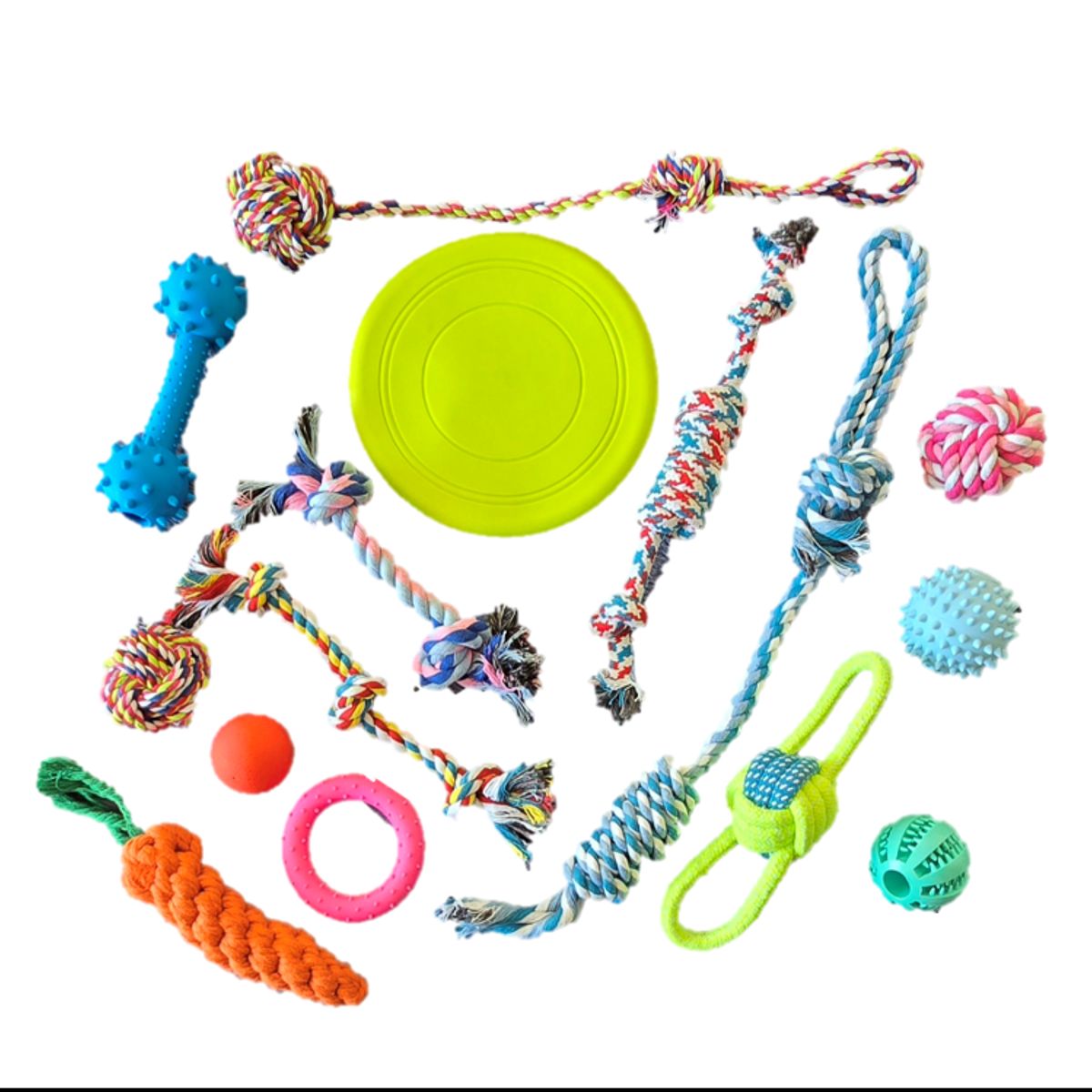 MASCO TODO - Set 15 Juguetes Mascotas Perro pelota dental, Cuerdas, Nudos