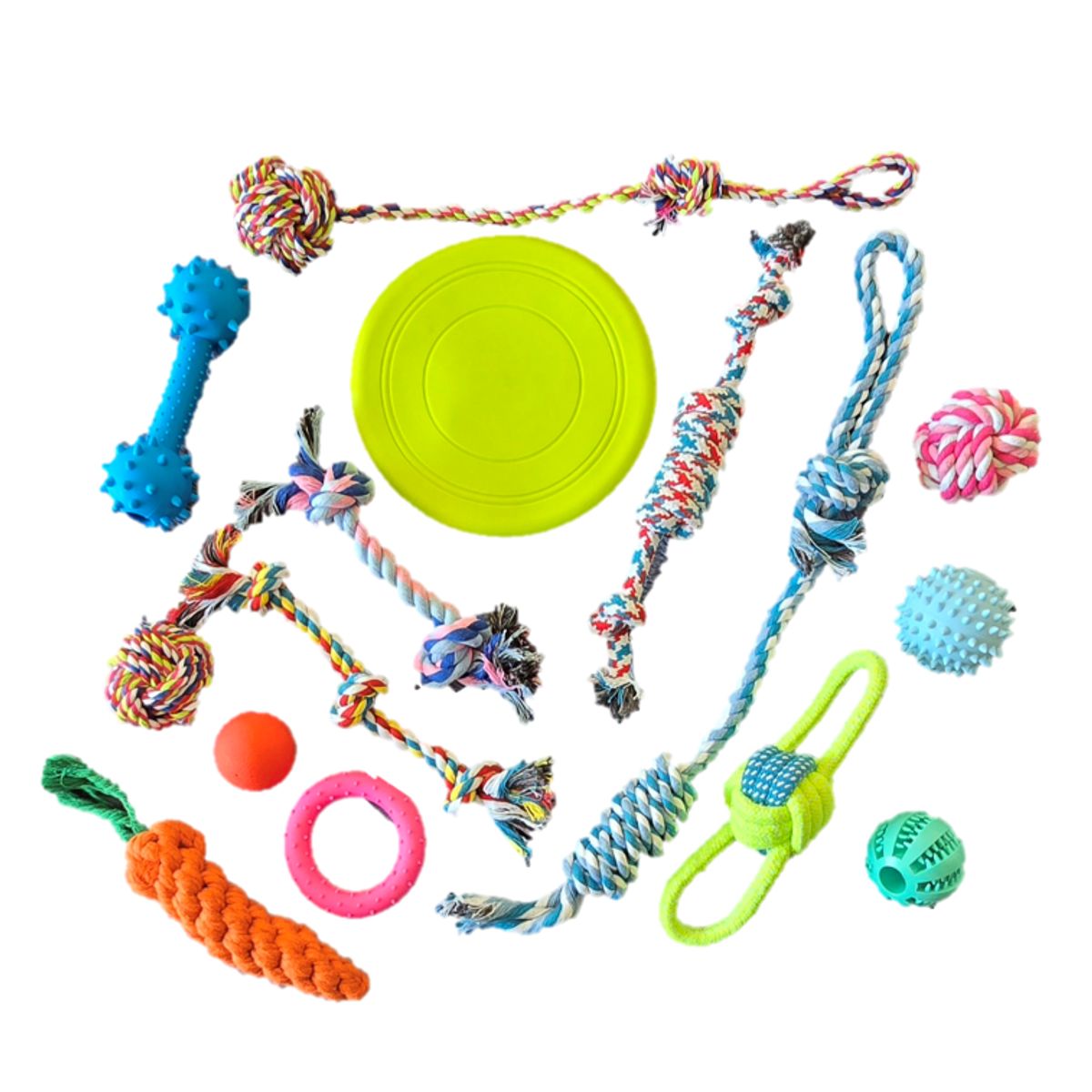 MASCO TODO - Set 15 Juguetes Mascotas Perro pelota dental, Cuerdas, Nudos