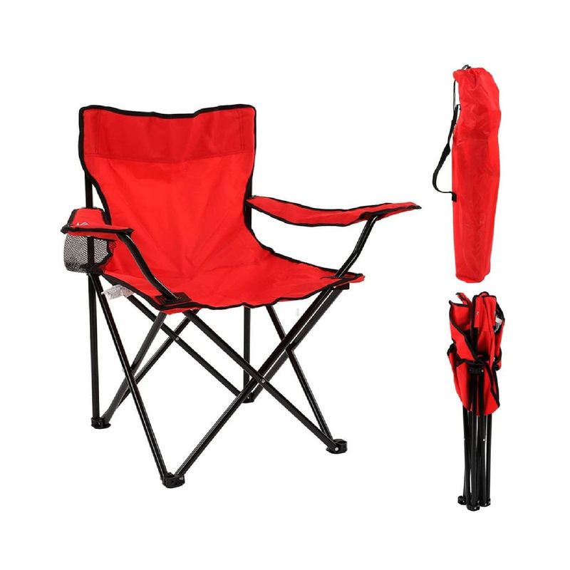 GENERICO - Silla De Camping Plegable Con Posavasos Y Reposabrazos rojo