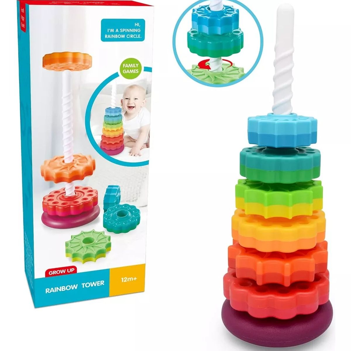 GENERICO - Spin Again Torre Giratoria Encaje Rainbow Juguete Apilable