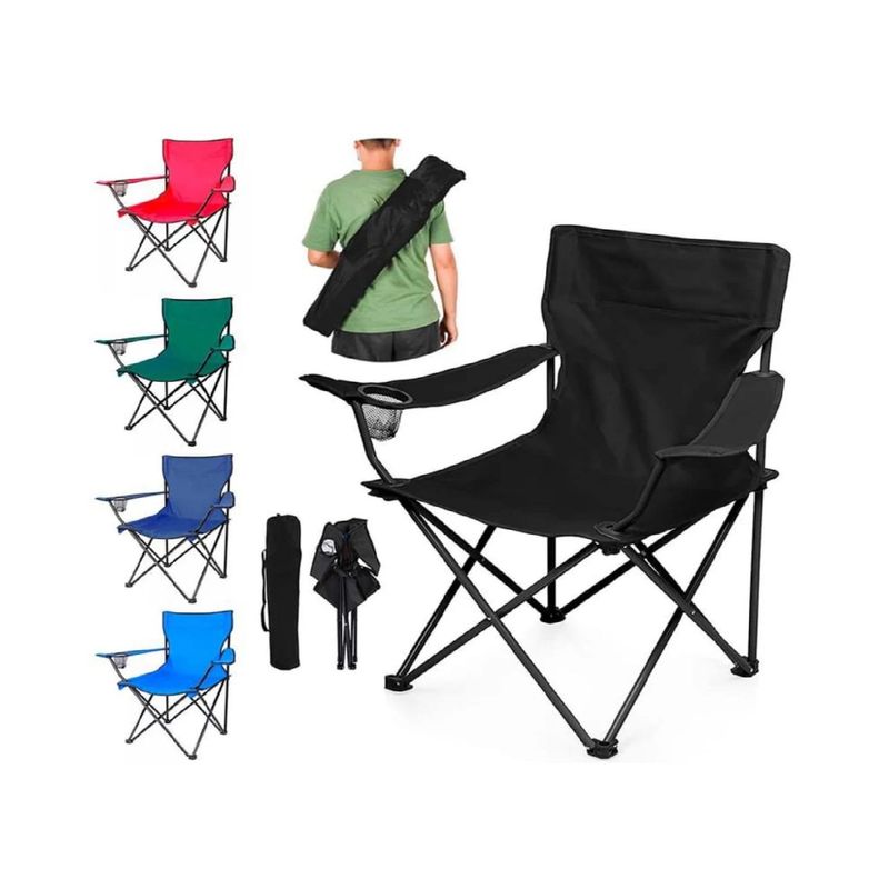 GENERICO - Silla De Camping Plegable Con Posavasos Y Reposabrazos negro
