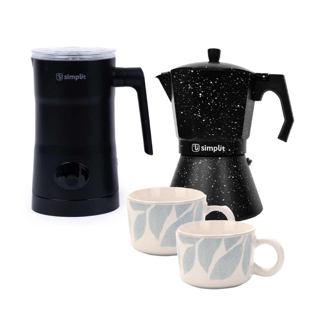 SIMPLIT - Pack Espumador + Cafetera 12 tazas + 2 Tazas Palermo