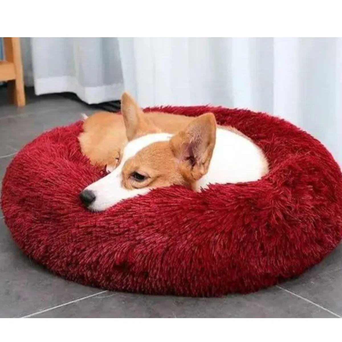 MASCO TODO - Cama Antiestrés Felpa para Mascotas Perros Gatos 60cm Rojo