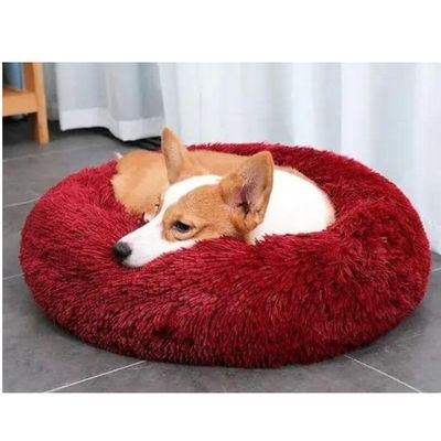 Imagen 2 del producto Cama Antiestrés Felpa para Mascotas Perros Gatos 60cm Rojo