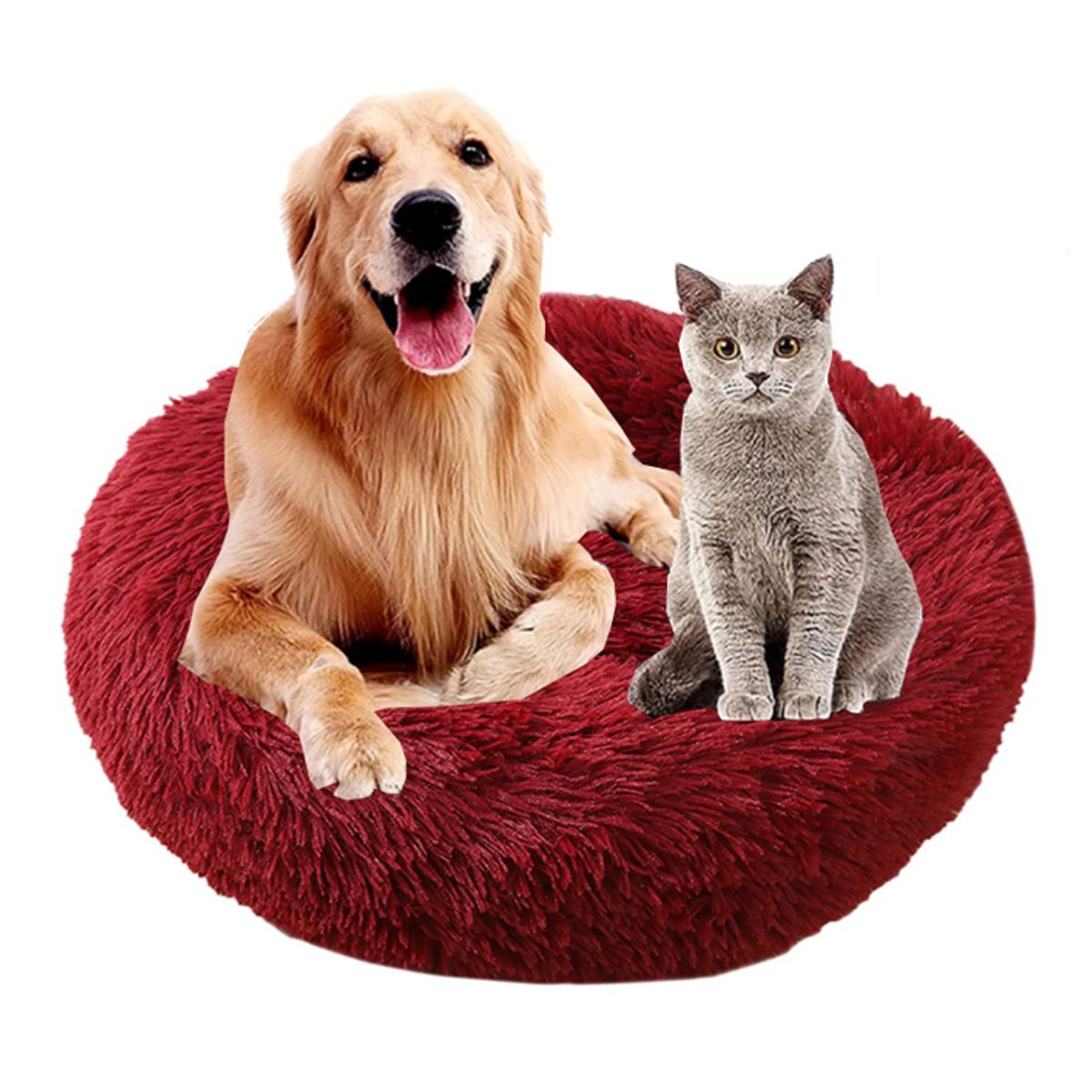 MASCO TODO - Cama Antiestrés Felpa para Mascotas Perros Gatos 70cm Rojo