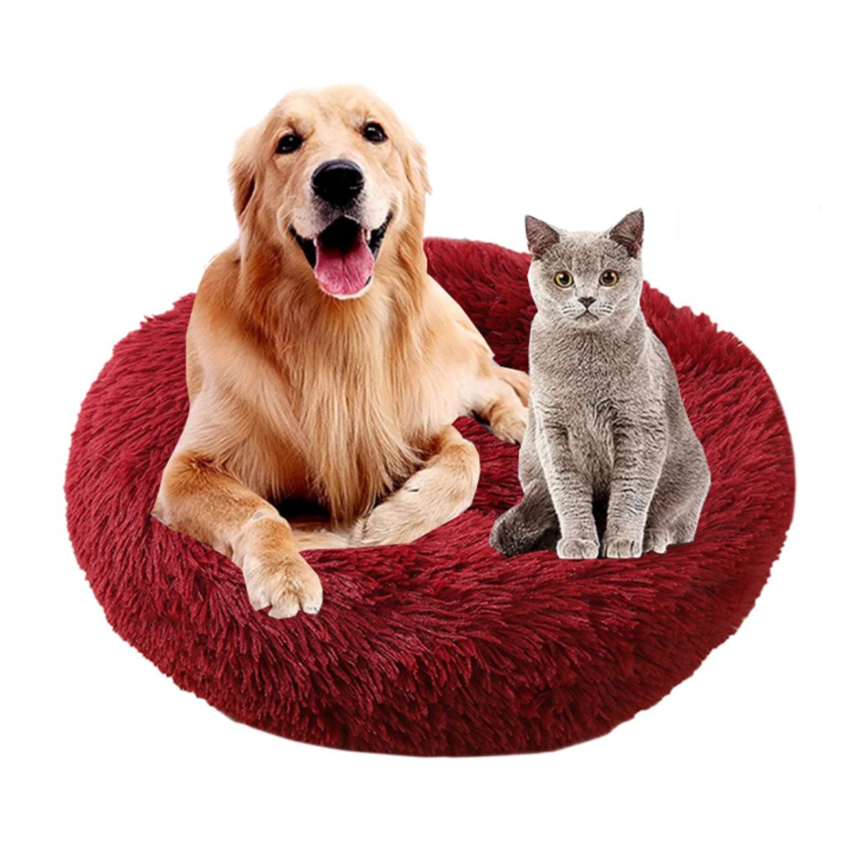 MASCO TODO - Cama Antiestrés Felpa para Mascotas Perros Gatos 70cm Rojo