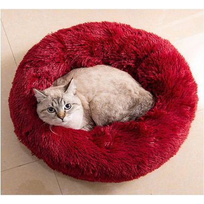 Imagen 2 del producto Cama Antiestrés Felpa para Mascotas Perros Gatos 70cm Rojo