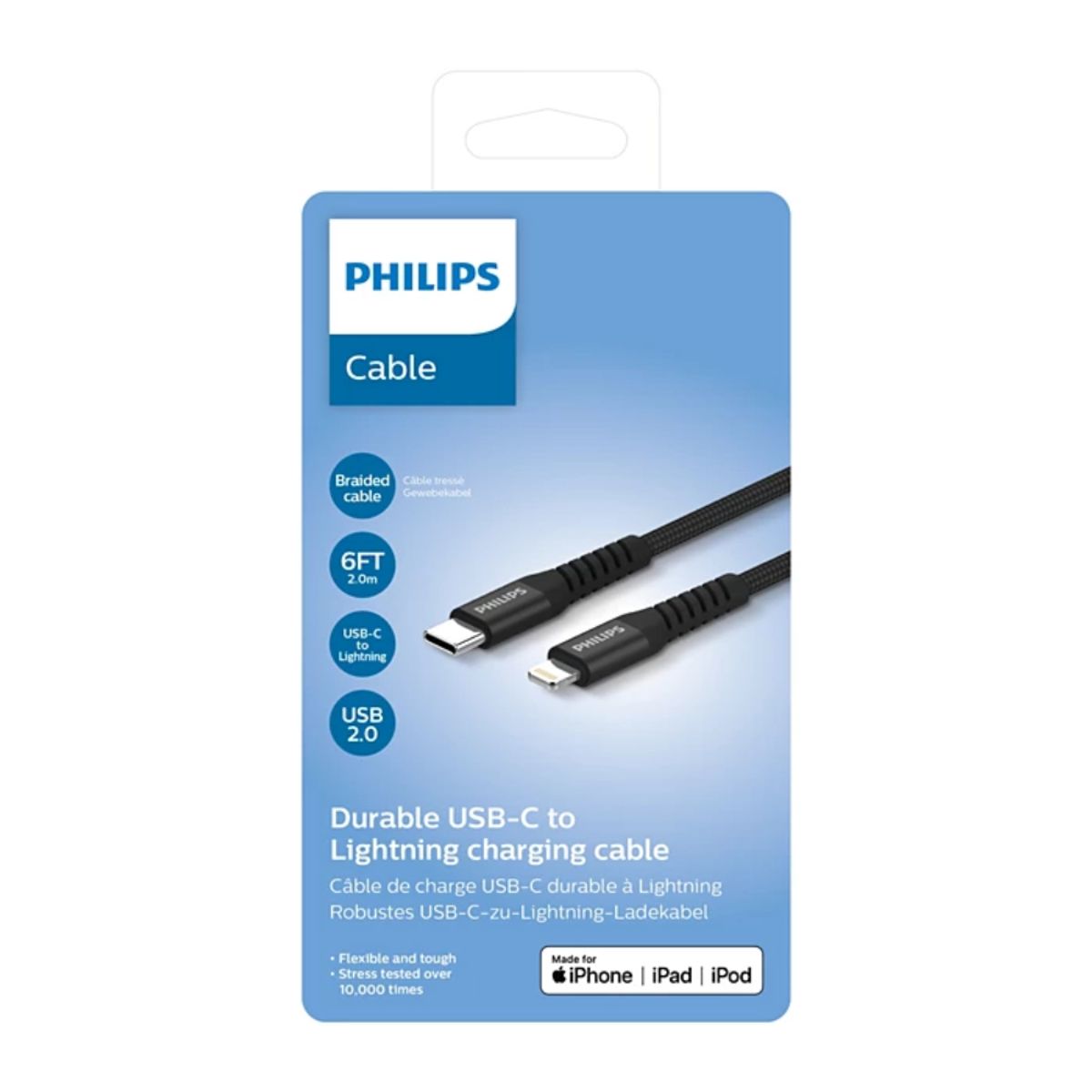 PHILIPS - PHILIPS CABLE TRENZADO USB-C A LIGHTNING DLC5206L BLACK
