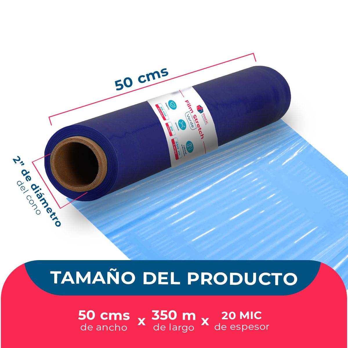 GENERICO - Film Stretch Azul 1,7kg (350m) Pack Mayorista - Caja 6 Uds