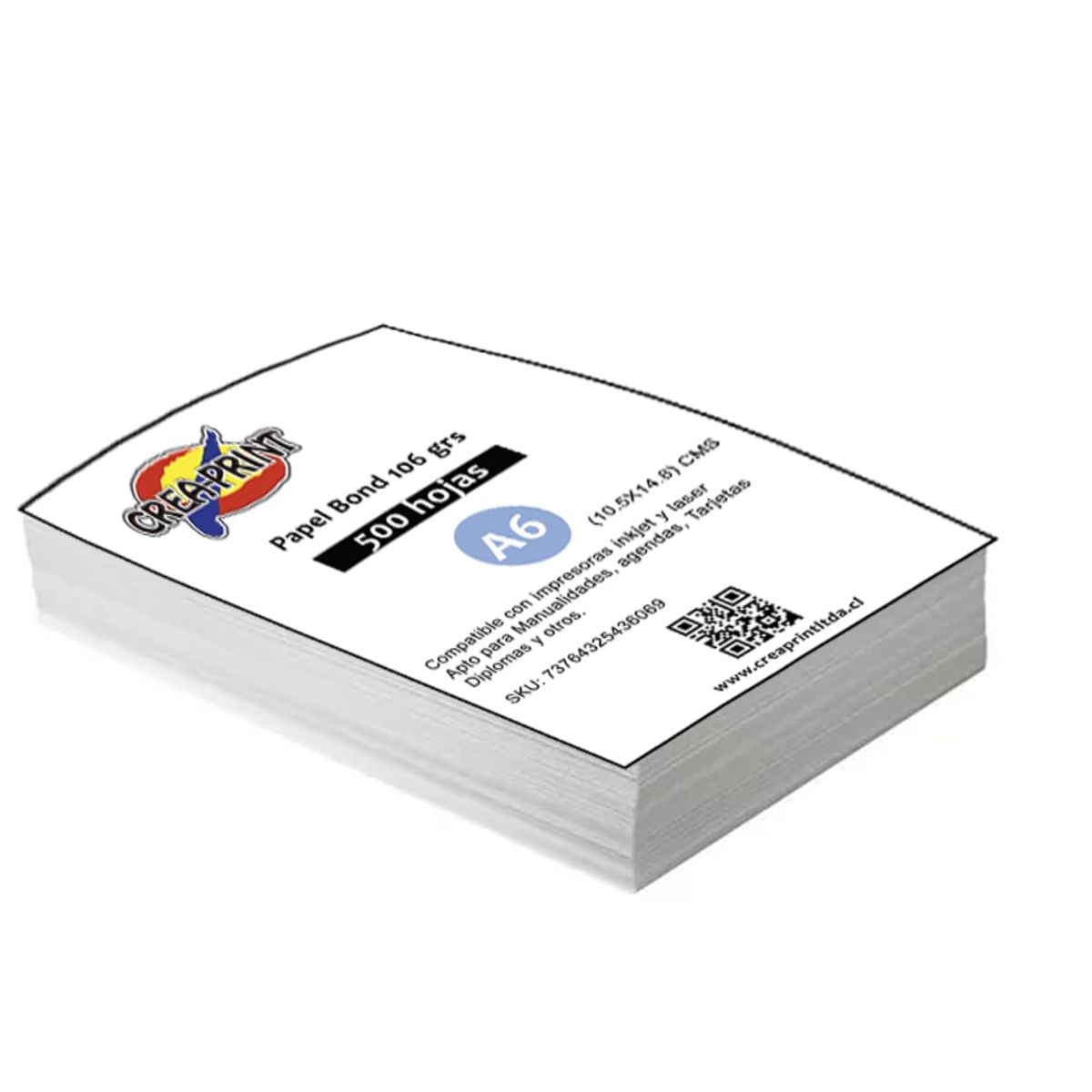 CREA PRINT - Resma De Papel Bond 500 Hojas Tamaño A6 10 X 15 Cms 106 Grs