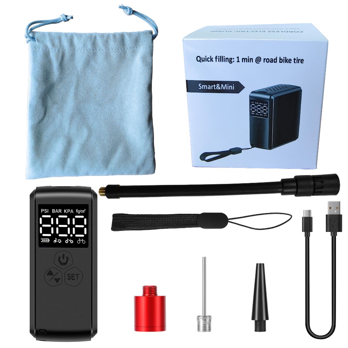 GENERICO - MINI INFLADOR PARA BALONES  RUEDAS PRECION PSI BAR BAR Y KGCM RECARGABLE AP-114