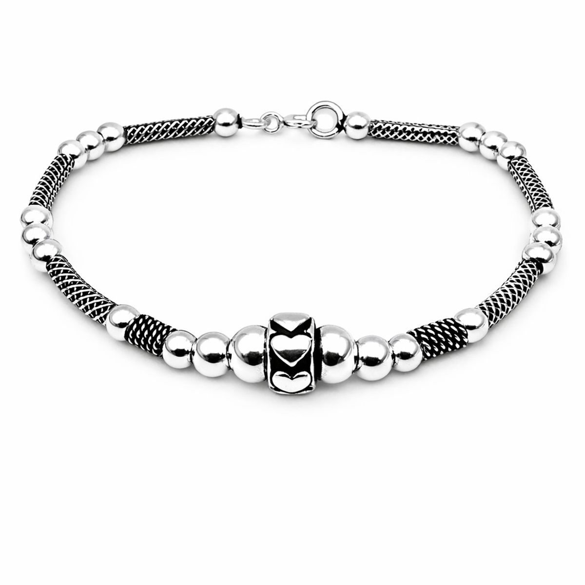 JOYAS MYTOKE - Pulsera Plata 925 Envejecida Mostacillas Corazon Unisex