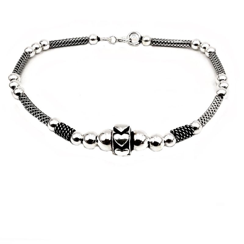 JOYAS MYTOKE - Pulsera Plata 925 Envejecida Mostacillas Corazon Unisex