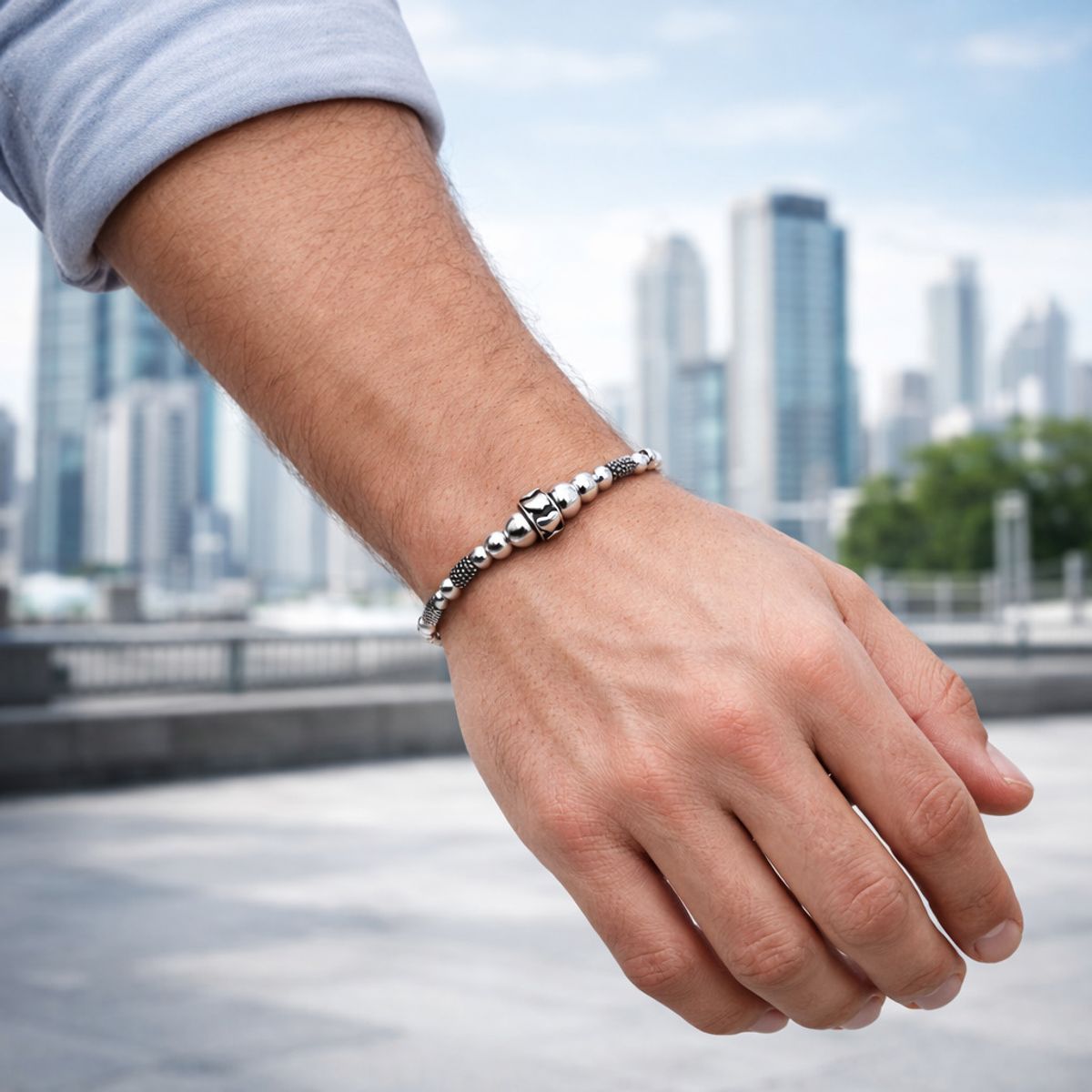 JOYAS MYTOKE - Pulsera Plata 925 Envejecida Mostacillas Corazon Unisex