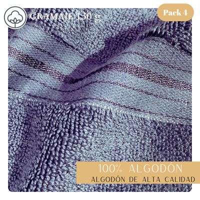 Imagen 2 del producto Pack 4 Toallas De Mano Algodon Gris Hotel Spa 75x34 Cm