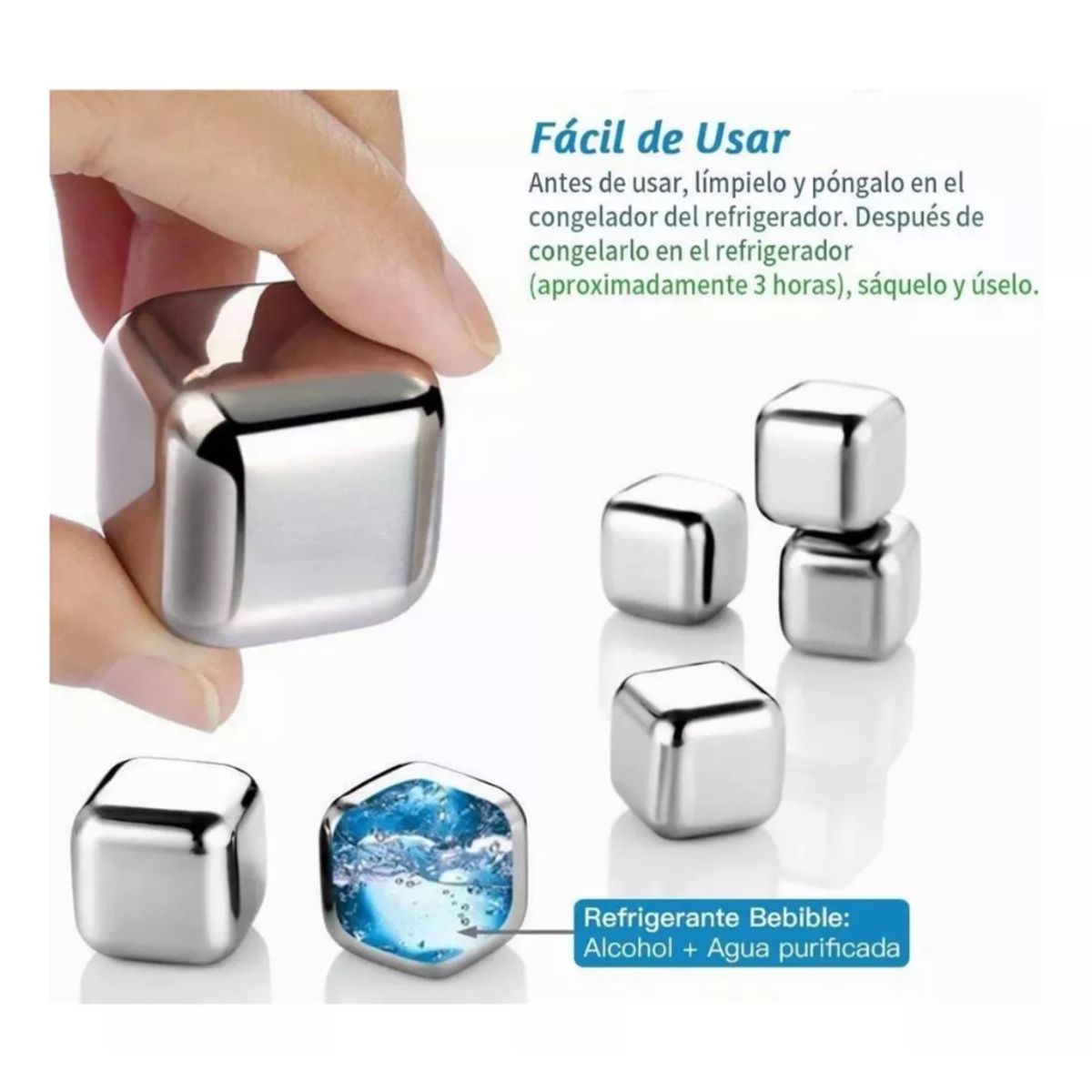 STEEL PRO - 4 Cubitos De Hielo De Acero Inoxidable Reutilizables Bebidas