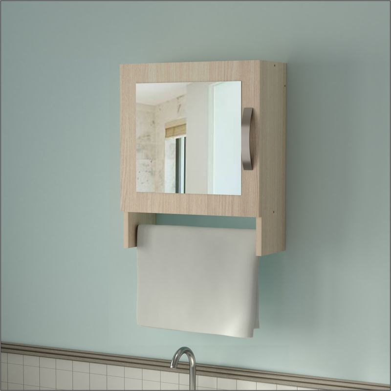 INVAL - Botiquín Baño 1 Puerta con Espejo 40 x 14,5 48 cm Arena