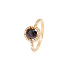 JB JOYAS BARON - Anillo Compromiso Oro Amarillo 18kt Circonita Café y Riel