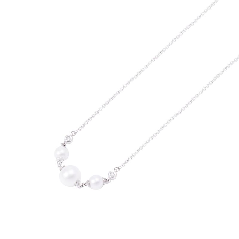 JB JOYAS BARON - Collar Oro Blanco 18kt Diamantes 2 Pts y 3 Perlas 4 - 2 mm