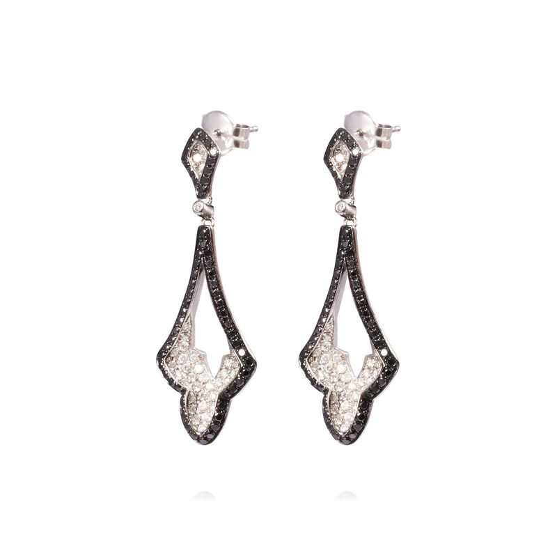 JB JOYAS BARON - Aros Oro Blanco 18kt Diamantes Negros y Blancos 1,35 Qlts.