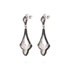 JB JOYAS BARON - Aros Oro Blanco 18kt Diamantes Negros y Blancos 1,35 Qlts.