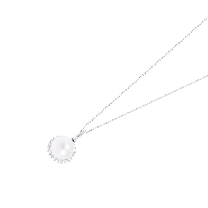 JB JOYAS BARON - Collar Oro Blanco 18kt Perla 5-6 mm y Diamantes 14 Pts